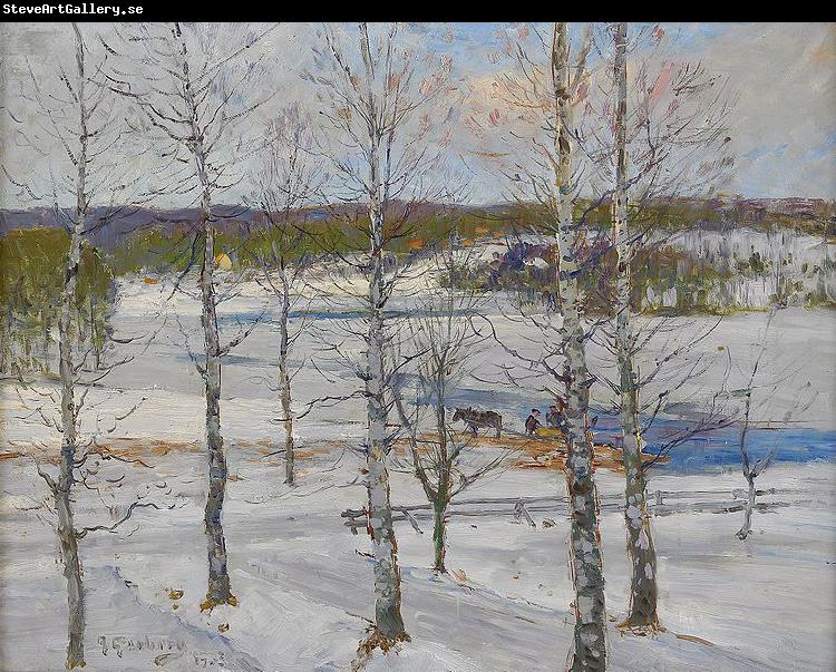 Anton Genberg Winter landscape of Norrland with birch trees